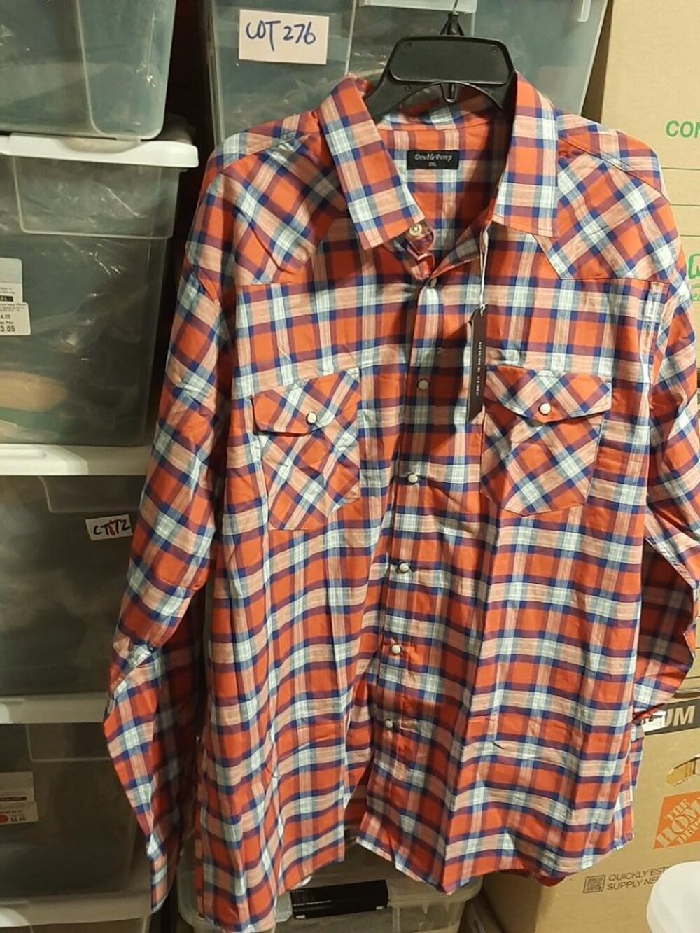 NEW TAG ! Double Pump Orange Blue&White Western Snap Shirt Dual Chest Pocket 2XL